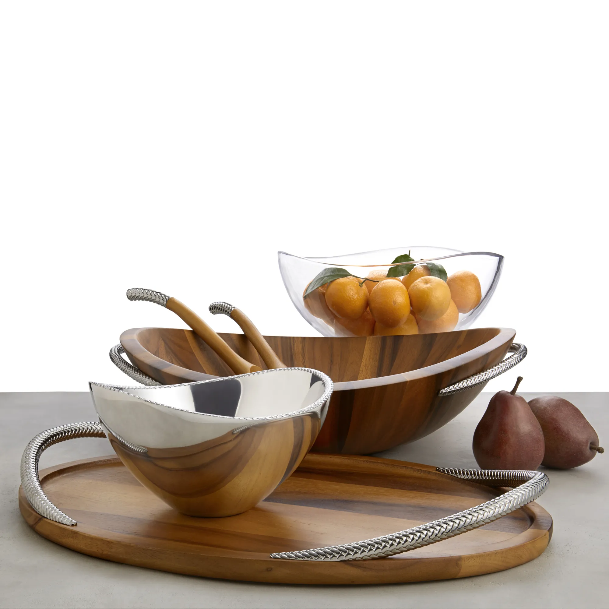 Braid Glass Salad Bowl W/ Servers*Nambé New