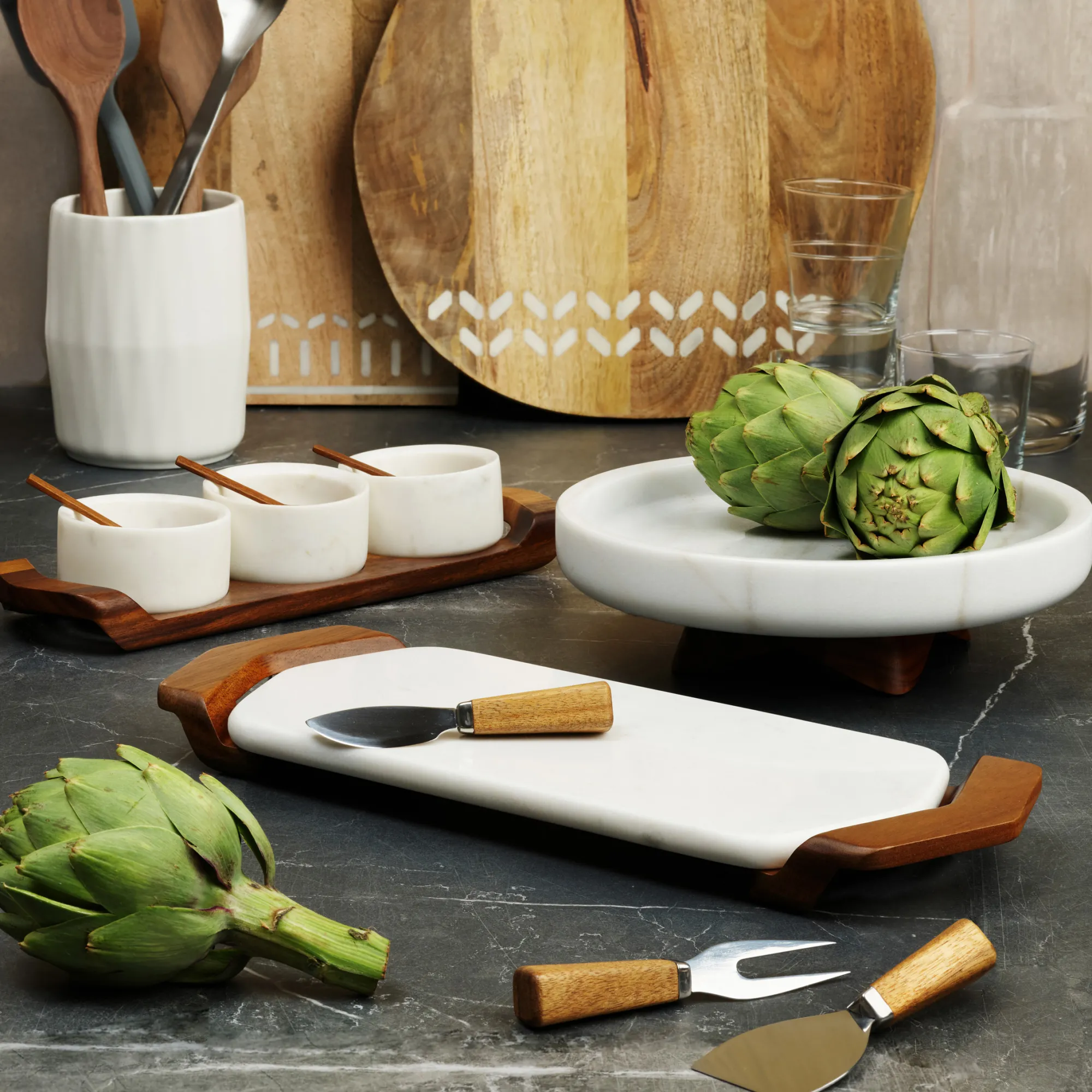 Chevron Condiment Tray W/ Spoons*Nambé