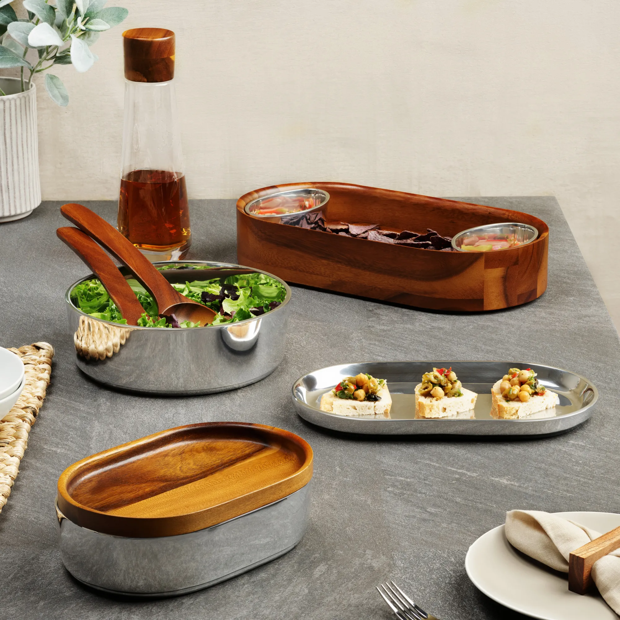 Oblong Nest Bowl W/ Wood Lid*Nambé