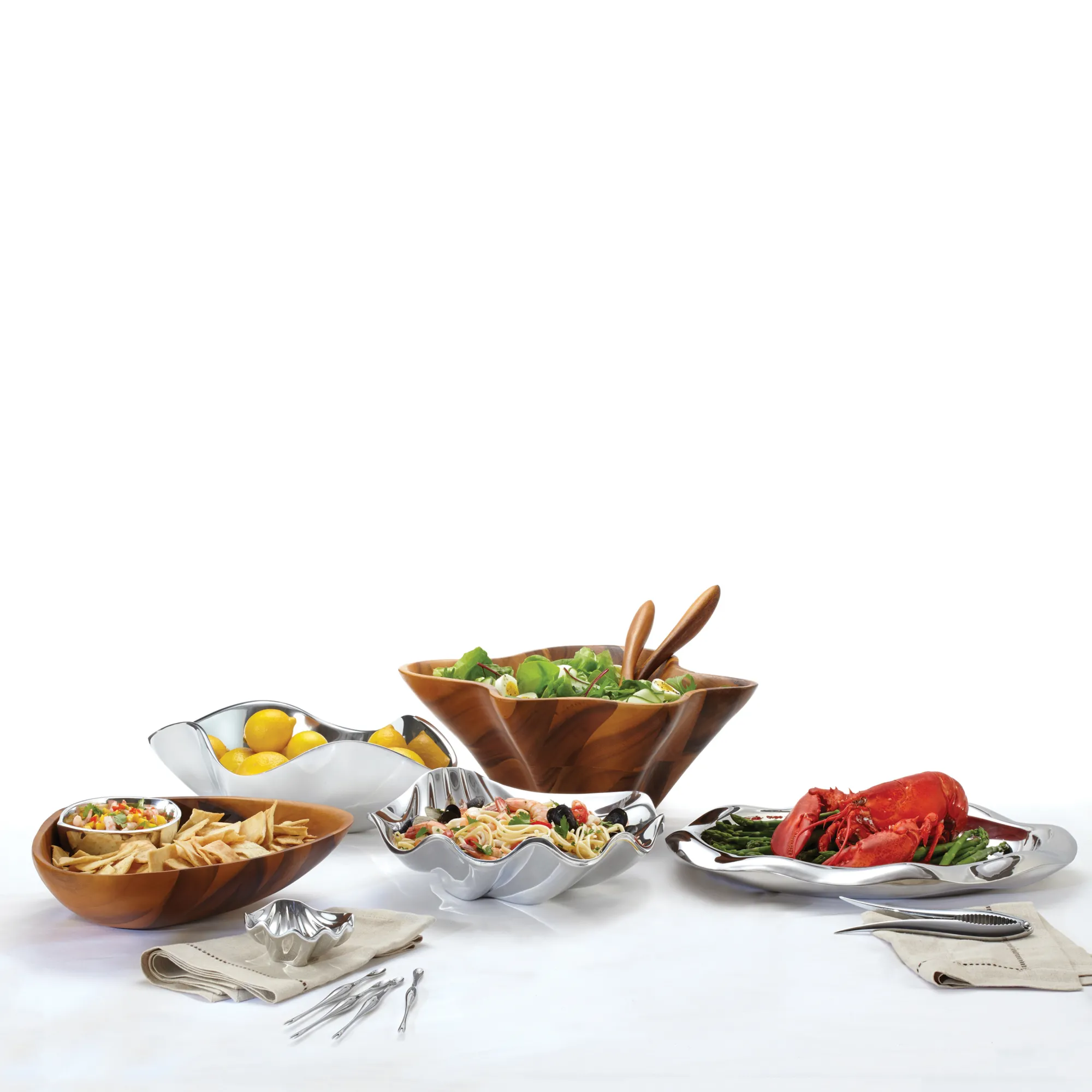 Oceana Coral Salad Bowl W/ Servers*Nambé Outlet
