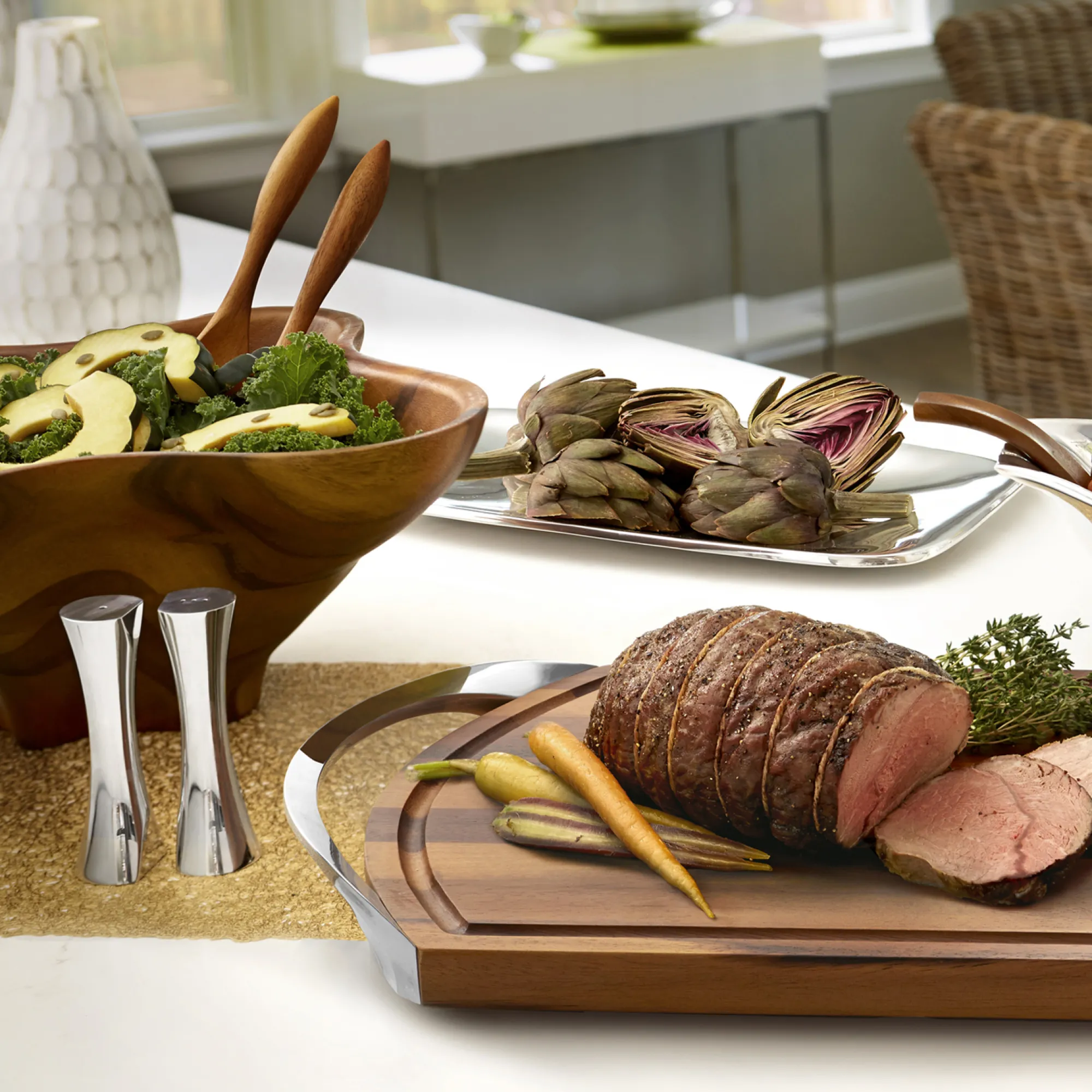 Oceana Coral Salad Bowl W/ Servers*Nambé Outlet